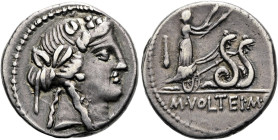 RÖMISCHE REPUBLIK NACH 211 V. CHR. M. Volteius, 78 v. Chr. Denar ø 17mm (3.81g). Mzst.Rom. Vs.: Kopf des Liber mit Efeukranz n. r. Rs.: M VOLTEI M F, ...
