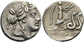 RÖMISCHE REPUBLIK NACH 211 V. CHR. M. Volteius, 78 v. Chr. Denar ø 17mm (4.13g). Mzst.Rom. Vs.: Kopf des Liber mit Efeukranz n. r. Rs.: M VOLTEI M F, ...