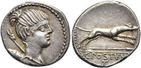 RÖMISCHE REPUBLIK NACH 211 V. CHR. C. Postumius, 74 v. Chr. Denar ø 18mm (3.68g). Mzst.Rom. Vs.: Drapierte Büste der Diana mit Köcher u. Bogen n. r. R...