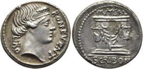 RÖMISCHE REPUBLIK NACH 211 V. CHR. L. Scribonius Libo, 62 v. Chr. Denar ø 19mm (3.89g). Mzst.Rom. Vs.: LIBO / BON EVENT, Kopf des Bonus Eventus mit br...