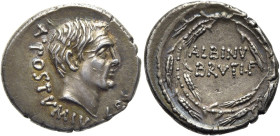 RÖMISCHE REPUBLIK NACH 211 V. CHR. D. Iunius Brutus Albinus, 48 v. Chr. Denar ø 19mm (3.71g). Mzst.Rom. Vs.: A POSTVMIVS COS, Kopf des A. Postumius Al...