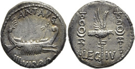 RÖMISCHE REPUBLIK NACH 211 V. CHR. Marcus Antonius, 32 - 31 v. Chr. Denar ø 17mm (3.69g). Mzst.mobil, vielleicht Patras? Vs.: ANT AVG / IIIVIR R P C, ...
