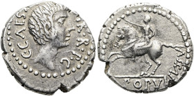 RÖMISCHE REPUBLIK NACH 211 V. CHR. Octavian und L. Cornelius Balbus, 41 v. Chr. Denar ø 18mm (3.76g). Mzst.mobil mit Octavian. Vs.: C CAESAR IIIVIR RP...