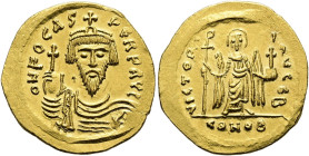 Phocas, 602 - 610 n. Chr. Solidus ø 22mm (4.47g). 603 - 607 n. Chr. Mzst.Konstantinopel. Vs.: o N FOCAS PERP AVG, drapierte Panzerbüste mit Krone u. K...