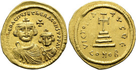 Heraclius, 610 - 641 n. Chr. Solidus ø 22mm (4.51g). 613 - 616 n. Chr. Mzst.Konstantinopel. Vs.: dd NN hERACLIVS ET hERA CONST PP AV, große Büste von ...