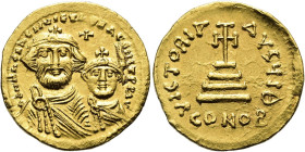 Heraclius, 610 - 641 n. Chr. Solidus ø 20mm (4.43g). 616 - 625 n. Chr. Mzst.Konstantinopel. Vs.: dd NN hERACLIVS ET hERA CONST PP AV, große Büste von ...