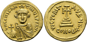 Constans II., 641 - 668 n. Chr. Solidus ø 20mm (4.43g). 642 - 647 n. Chr. Mzst.Konstantinopel. Vs.: d N CONSTAN-TINVS PP AVG, drapierte u. unbärtige B...