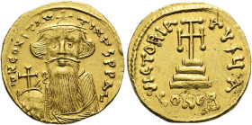 Constans II., 641 - 668 n. Chr. Solidus ø 20mm (4.46g). 651 - 654 n. Chr. Mzst.Konstantinopel. Vs.: d N CONSTAN-TINVS PP AV, drapierte Büste mit große...