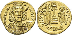 Constantinus IV. Pogonatus, 668 - 685 n. Chr. Solidus ø 19mm (4.28g). 669 - 674 n. Chr. Mzst.Konstantinopel. Vs.: d N CONS-A-NVS P, unbärtige Panzerbü...