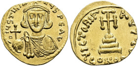 Iustinianus II., 1. Regierung 685 - 695 n. Chr. Solidus ø 19mm (4.41g). 687 - 692 n. Chr. Mzst.Konstantinopel. Vs.: D IVSTINIA-NVS PE AV, drapierte Bü...