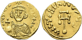 Iustinianus II., 1. Regierung 685 - 695 n. Chr. Semissis ø 17mm (2.05g). 687 - 692 n. Chr. Mzst.Konstantinopel. Vs.: D IVSTINIA-NVS PE AV, drapierte B...
