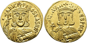 Nicephoros I., 802 - 811 n. Chr. Solidus ø 19mm (4.46g). 803 - 811 n. Chr. Mzst.Konstantinopel. Vs.: · nICI-FOROS bASILEs, Büste des Nicephoros I. mit...