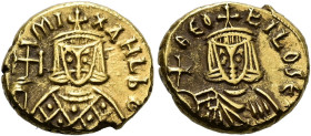 Michael II. der Amorier, 820 - 829 n. Chr. Solidus ø 15mm (3.91g). 821 - 829 n. Chr. Mzst.Syrakus. Vs.: MI-XAHL bA, Büste des Michael mit Krone, Loros...