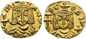 Michael II. der Amorier, 820 - 829 n. Chr. Tremissis (1.28g). 821 - 829 n. Chr. Mzst.Syrakus. Vs.: mI-XAHL, Büste mit Krone, Chlamys u. Kreuzglobus. R...