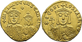 Theophilos, 829 - 842 n. Chr. Solidus ø 20mm (4.40g). 831 - 842 n. Chr. Mzst.Konstantinopel. Vs.: + mIXAHL S COnSTAnTIns, bärtige Büste des Michael II...