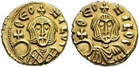 Theophilos, 829 - 842 n. Chr. Semissis ø 12mm (1.81g). 835 - 842 n. Chr. Mzst.Syrakus. Vs.: ΘEo-CILOs, Büste mit Krone, Loros u. Kreuzglobus. Rs.: ΘEO...