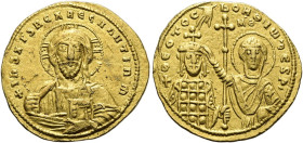 Johannes I. Tsimiskes, 969 - 976 n. Chr. Histamenon ø 22mm (4.37g). 969 - 970 n. Chr. Mzst.Konstantinopel. Vs.: + IhS XIS REX REGNANTInm, Christusbüst...