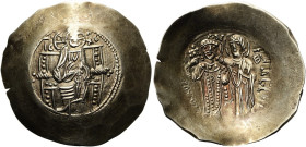 Manuel I. Komnenos, 1143 - 1180 n. Chr. Aspron Trachy ø 32mm (4.30g). 1167 - 1180 n. Chr. Mzst.Konstantinopel. Vs.: IC - XC, frontal thronender Christ...
