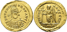 OSTGOTEN. Odoaker im Namen des Kaisers Zeno, 476 - 493 n. Chr. Solidus ø 21mm (4.45g). Mzst.Rom. Vs.: D N ZENO P-ERP F AVG, Panzerbüste, Kopf leicht n...