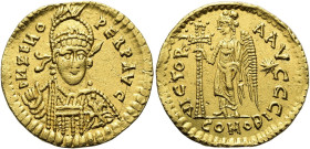 OSTGOTEN. Odoaker im Namen des Kaisers Zeno, 476 - 493 n. Chr. Solidus ø 21mm (4.35g). Mzst.Rom. Vs.: D N ZENO PERP AVG, Panzerbüste, Kopf leicht n. r...