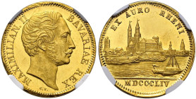 BAYERN. Maximilian II., 1848 - 1864. Dukat (3.49g). 1854, München. Sogenannter "Rheingolddukat". Kopf nach rechts, darunter Signatur C.V. (Stempelschn...