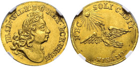 BRANDENBURG / PREUSSEN. Friedrich Wilhelm I. (genannt "der Soldatenkönig"), 1713 - 1740. Dukat (3.48g). 1713 HFH, Magdeburg. Variante mit Sonne in der...