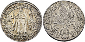 DEUTSCHER ORDEN. Maximilian I. von Österreich, 1590 - 1618. 1/4 Reichstaler ø 28mm (6.85g). o.J. (1603 - 1612), Hall. Typ Strichelkreis. Stehender Hoc...