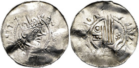 ESSLINGEN, KÖNIGLICHE MÜNZSTÄTTE. Heinrich II., 1004 - 1024. Pfennig (1.23g). o.J., Esslingen. Sogenannter "Heinricus-Pfennig". +HEINRICVS R Gekrönter...