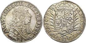 LÜBECK, Bistum. August Friedrich von Schleswig-Holstein-Gottorf, 1666 - 1705. 2/3 Taler (Gulden) ø 38mm (17.87g). 1678, Eutin. Geharnischtes und drapi...