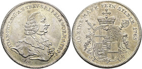 TRIER, ERZBISTUM. Johann Philipp von Walderdorff, 1756 - 1768. Konventionstaler ø 40mm (28.03g). 1765 EG - GM, Koblenz. Brustbild in geistlichem Ornat...