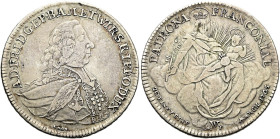WÜRZBURG, BISTUM. Adam Friedrich von Seinsheim, 1755 - 1779. 1/2 Konventionstaler ø 35mm (13.82g). 1765 W-MP, Würzburg. Drapiertes Brustbild in geistl...