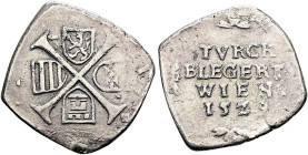 HABSBURGER BIS 1866. Ferdinand I., 1521 - 1564. 6 Kreuzer-Klippe ø 20mm (3.39g). 1529, Wien. Geprägt während der Belagerung der Stadt Wien durch die T...