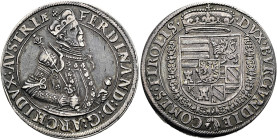 HABSBURGER BIS 1866. Erzherzog Ferdinand, 1564-1595. Reichstaler ø 38mm (27.74g). o.J. (1577/1599), Hall. Variante mit verziertem Harnisch aus Rosette...