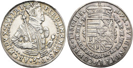 HABSBURGER BIS 1866. Erzherzog Ferdinand, 1564-1595. 1/2 Taler ø 31mm (14.31g). o.J. (seit 1580), Hall. Variante mit älteren Gesichtszügen. Geharnisch...