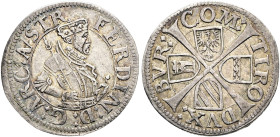 HABSBURGER BIS 1866. Erzherzog Ferdinand, 1564-1595. Sechser (6 Kreuzer) ø 21mm (2.60g). o.J. (1577-1595), Hall. Variante aus Rückseite mit Wappen von...