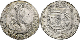 HABSBURGER BIS 1866. Erzherzog Karl, 1564 - 1590. Reichstaler ø 38mm (28.31g). 1586, Klagenfurt. Münzmeister wohl Hans Maler. Geharnischtes Hüftbild m...