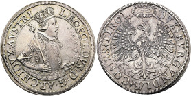 HABSBURGER BIS 1866. Erzherzog Leopold V., 1619 - 1632. Doppeltaler ø 45mm (56.70g). 1626, Hall. Geharnischtes Hüftbild mit geschultertem Zepter nach ...