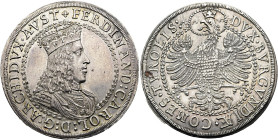 HABSBURGER BIS 1866. Erzherzog Ferdinand Karl, 1632-1662. Dicker Doppelter Reichstaler ø 44mm (57.38g). o.J. (1654), Hall. Münzmeister Martin Hofer. G...