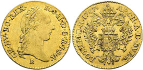 HABSBURGER BIS 1866. Josef II., 1765-1790. Dukat ø 19mm (3.48g). 1787 B, Kremnitz. Für Ungarn. Belorbeerte Büste nach rechts, darunter Münzzeichen B /...