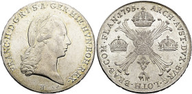 HABSBURGER BIS 1866. Franz II. / I., 1792-1835. Kronentaler ø 39mm (29.57g). 1795 H, Günzburg. Belorbeerte Büste nach rechts, darunter Münzzeichen H /...