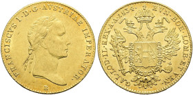 HABSBURGER BIS 1866. Franz II. / I., 1792-1835. Dukat ø 19mm (3.49g). 1834 B, Kremnitz. Für Ungarn. Belorbeerte Büste nach rechts, darunter Münzzeiche...