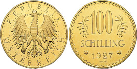 ERSTE REPUBLIK, 1918 - 1938. 100 Schilling ø 32mm (23.50g). 1927, Wien. Adler mit Brustschild sowie mit Hammer und Sichel in den Klauen nach halblinks...