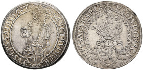 GEISTLICHKEIT. SALZBURG, ERZBISTUM. Paris von Lodron, 1619-1653. Reichstaler ø 40mm (28.63g). 1627, Salzburg. Heiliger Rudbertus mit Salzfass und Krum...