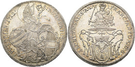 GEISTLICHKEIT. SALZBURG, ERZBISTUM. Franz Anton von Harrach, 1709 - 1727. Reichstaler ø 41mm (29.39g). 1712, Salzburg. Heiliger Rudbertus mit Salzfass...