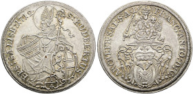 GEISTLICHKEIT. SALZBURG, ERZBISTUM. Franz Anton von Harrach, 1709 - 1727. 1/4 Reichstaler ø 28mm (7.15g). 1712, Salzburg. Heiliger Rudbertus mit Salzf...