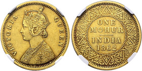INDIEN. BRITISCH INDIEN. Viktoria, Königin 1858 - 1876, Kaiserin 1877 - 1901. Mohur 1862, Kalkutta. Gekröntes Brustbild nach links / Wertangabe und Ja...