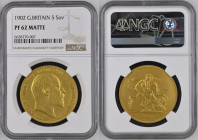 GREAT BRITAIN Edward VII (1901-1910) 5 Pounds 1902 gold. Gr. 39,94. Spink 3966; Marsh F36. Mintage 8.066. London Mint. NGC PF62 Matte (n.6638770-007)