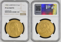 GREAT BRITAIN Edward VII (1901-1910) 5 Pounds 1902 gold. Gr. 39,94. Spink 3966; Marsh F36. Mintage 8.066. London Mint. NGC PF62 Matte (n.6900589-005)