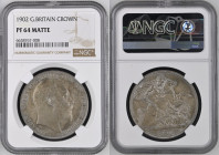 GREAT BRITAIN Edward VII (1901-1910) Crown 1902 silver. Gr. 28,28. Spink 3979; KM 803. Mintage 15.000. London Mint. NGC PF64 Matte (n.6638767-008). Ni...