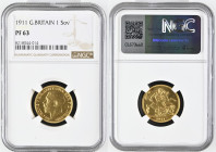 GREAT BRITAIN King George V (1910-1936) Sovereign 1911 gold. Gr. 7,98. Spink 3996; Marsh 213A. Mintage 3.764. London Mint. NGC PF63 (n.8218044-014)
